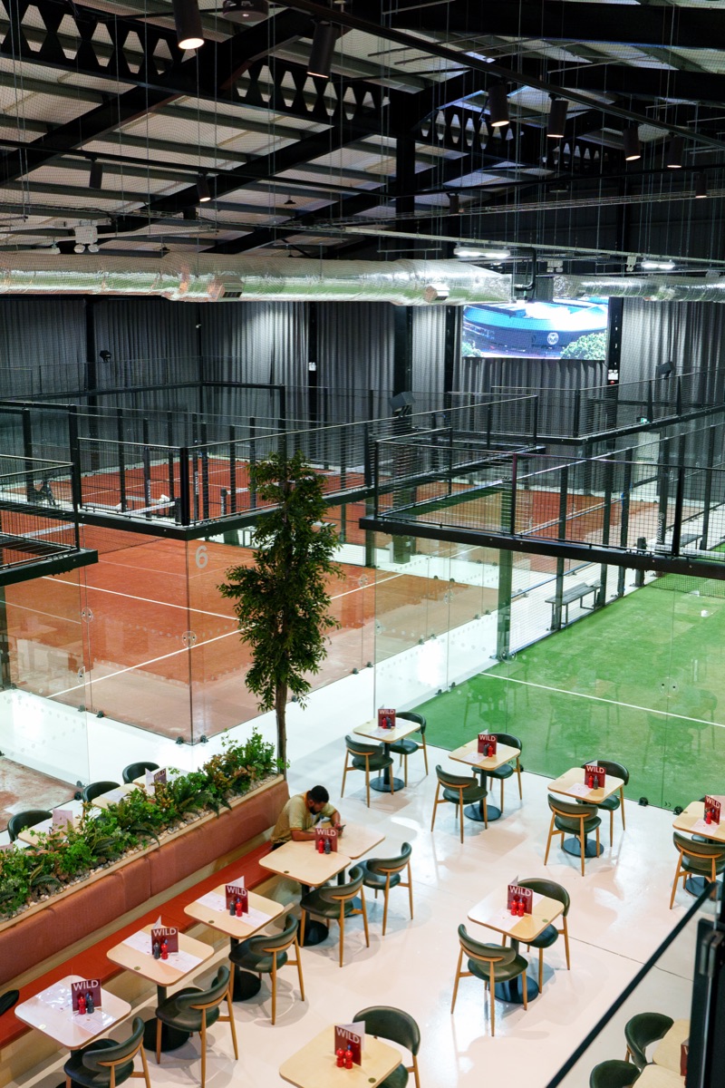 Encourt padel courts seen from the mezzanine