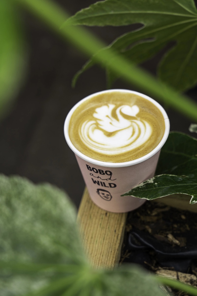 A Bobo & Wild flat white with latte art